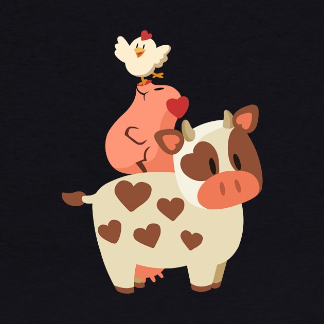 Happy Cow, Pig, and Chicken by cutevegan